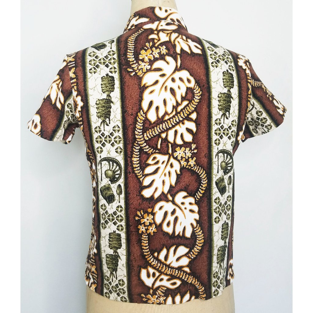 Vintage Hawaiian Womens Barkcloth Tiki Shirt Top Hawaii Island Candy Xxs Rare!